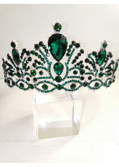 Официална тиара за коса с белгийски кристали в Тъмно зелено и сребърно - Emerald Dream